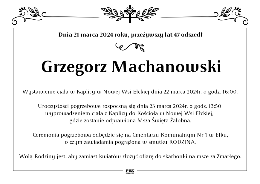 Grzegorz Machanowski - nekrolog